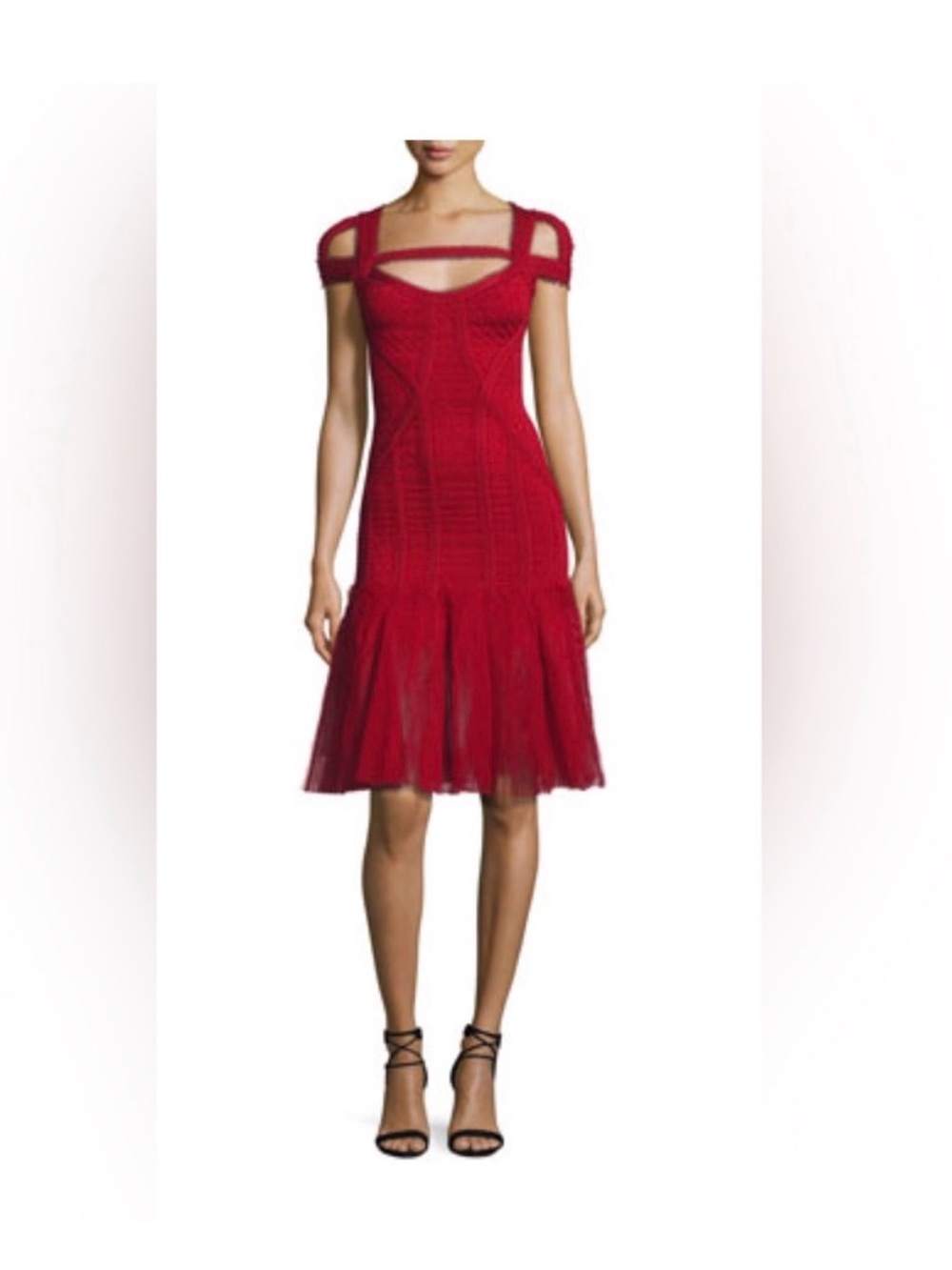 Herve Leger by Max Azria Red Bandage Mesh Cutout Midi Dress XS - Picture 4 of 11